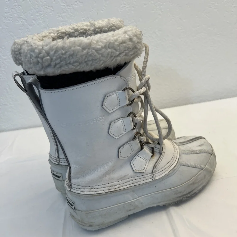 Polaris Winter Snow Boots Womens Sz 6 White‎ Steel Shank Mid Calf Lace Up Lined